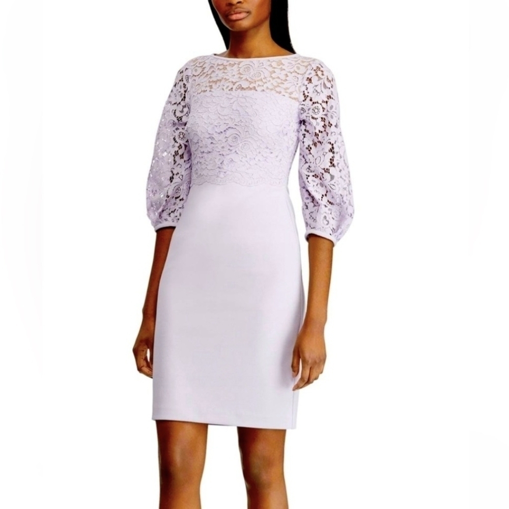 Ralph Lauren balloon sleeve dress Light Purple‎ with Lace Detail womens size 4